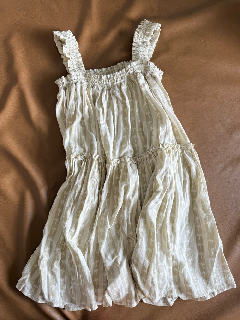 Rylee + Cru Cream Sundress with Subtle White Palm Print